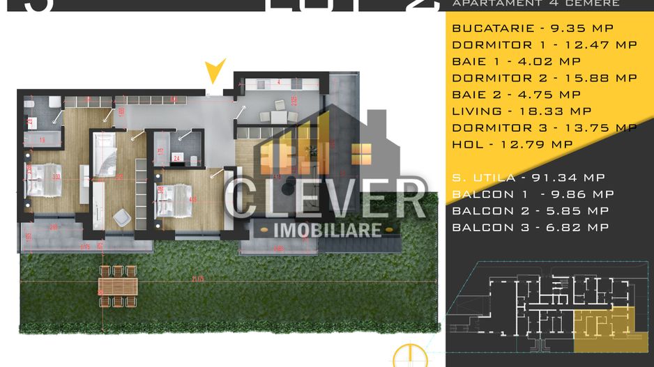 Apartament 4 camere cu  Gradina 113mp Comision 0, Pallady - Schiță 11