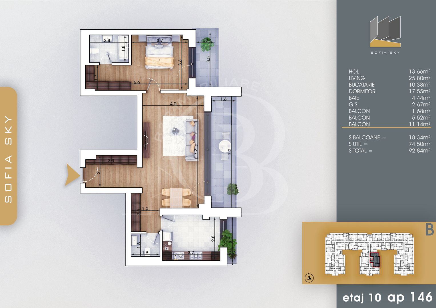 Apartament 2 camere cu 2 bai Bloc Finalizat Theodor Pallady - Schiță 2