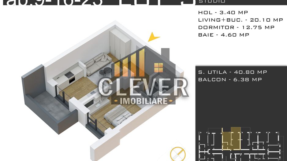 Studio cu Parcare GRATUITĂ la Avans de 90% - zona Pallady - Schiță 9