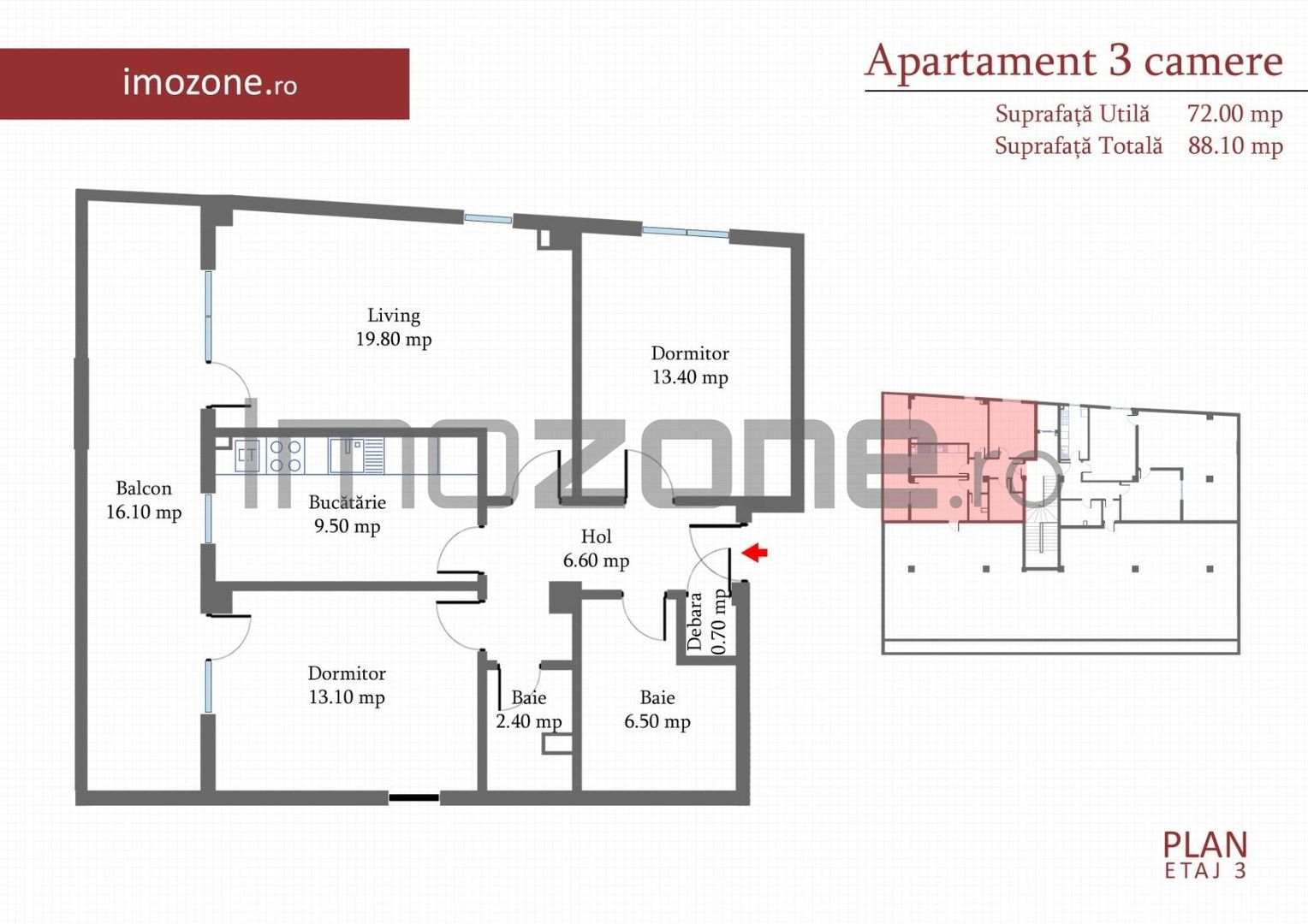 Ap 3 cam + Terasa, 88 mp, dec., etaj 3/4, Militari-Margelelor, NOU, COMISION 0% - Schiță 7