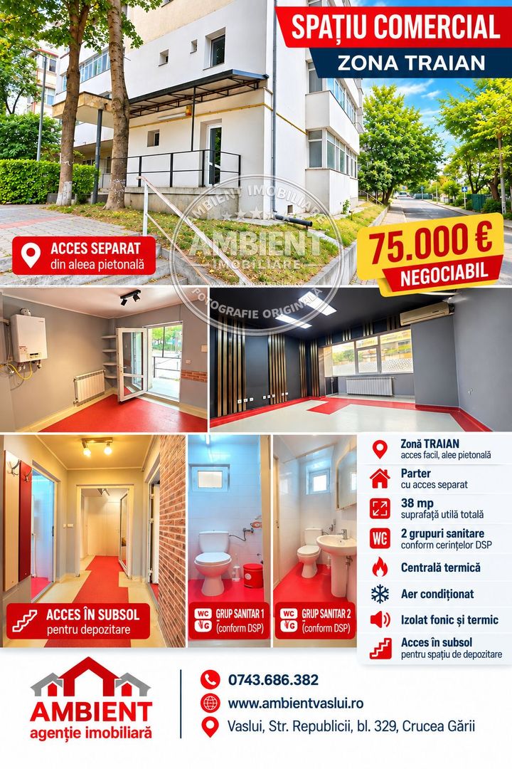SPAȚIU COMERCIAL - Ap.artament 1 cameră, VASLUI - zona TRAIAN - AUTOMOMENT; - Poză 1