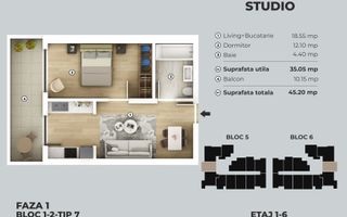Apartament cu 2 camere TIP STUDIO - in apropiere METROU Berceni - Schiță 5