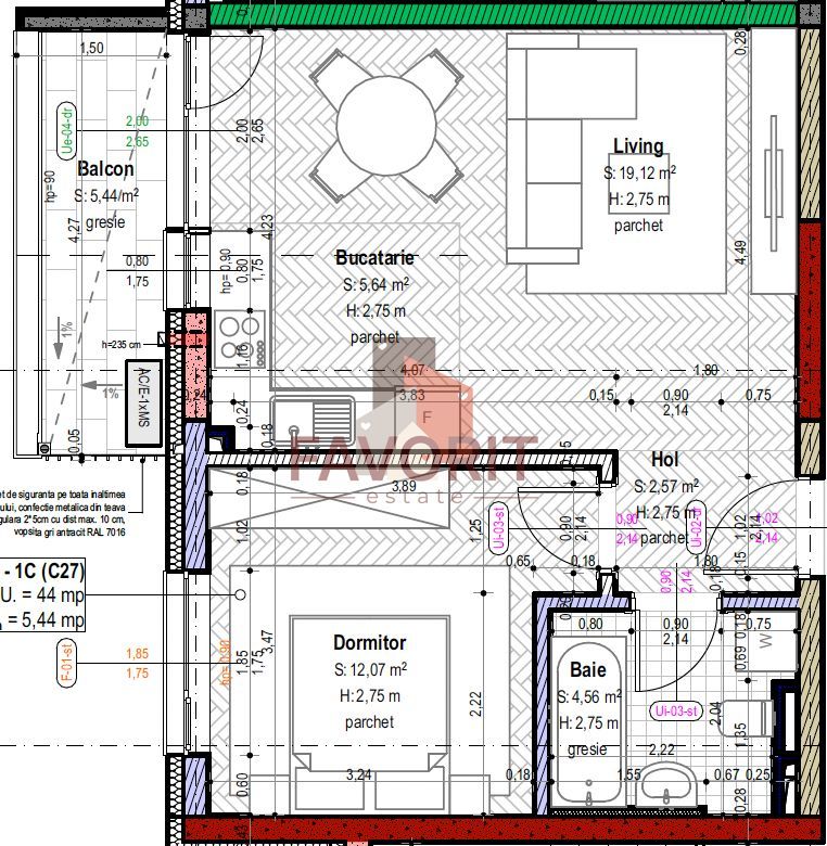 Comision 0%. Pozitie excelenta. Apartamante 1,2 si 3 camere. - Schiță 12