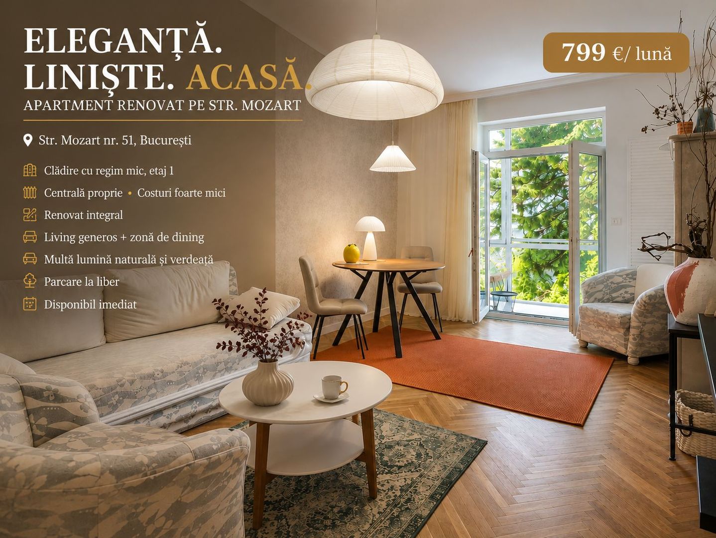 Apartament superb renovat | Str. Mozart | Etaj 1 | Centrală proprie | - Poză 1