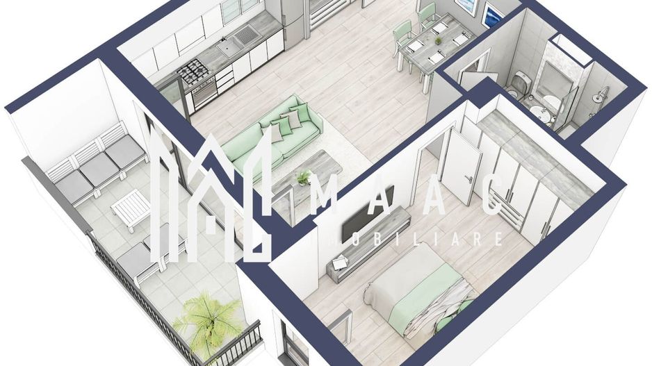 Apartament 2 camere | Etaj 3 | Balcon 10.7  | Turnisor - Poză 3