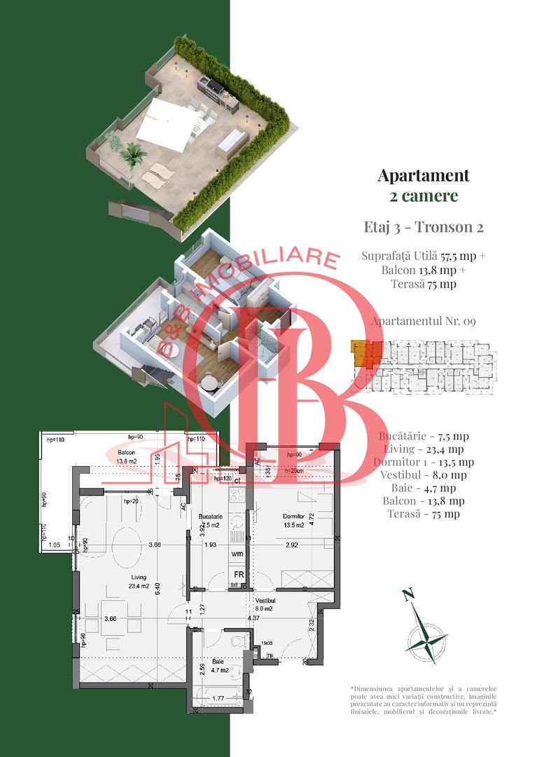 Apartament 2 camere cu Rooftop Privat Theodor Pallady - Schiță 3
