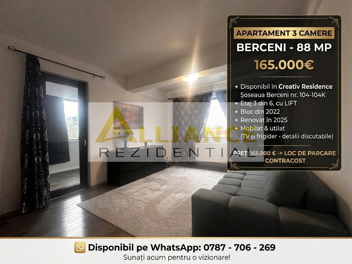 3 CAMERE APARTAMENT - Creativ Rezidence - 88mp- 165.000 - Poză 1