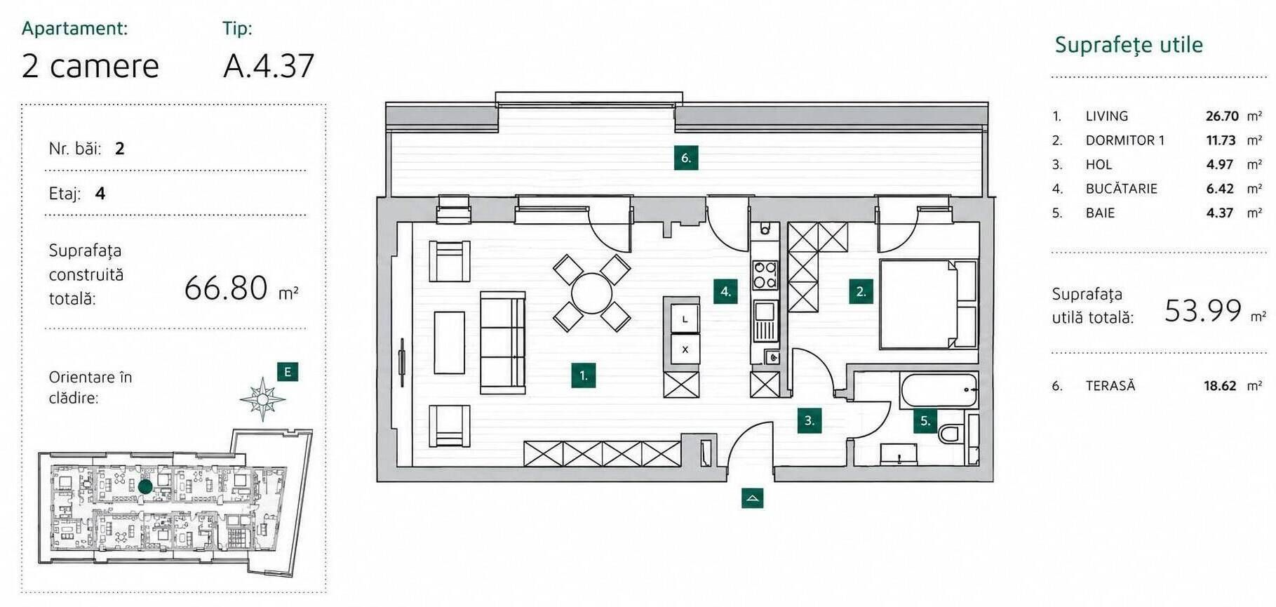 Apartament 2 Camere | Balcon 18,62 mp | Zonă Centrală - Schiță 10