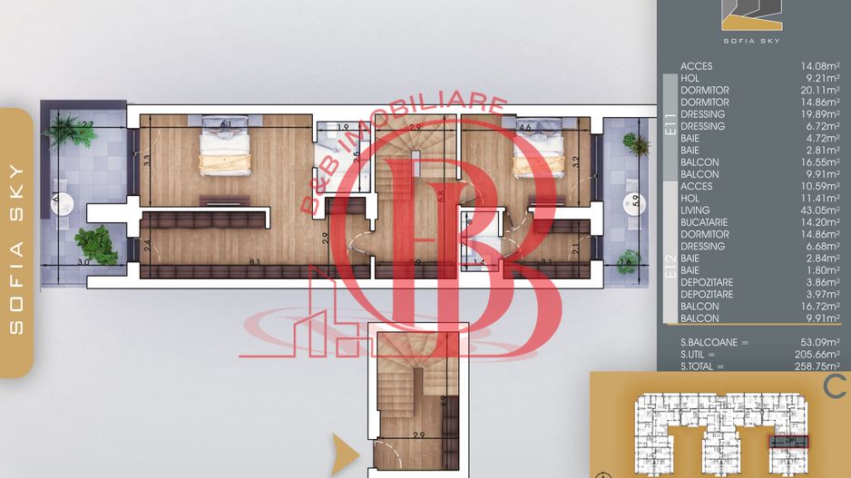 Duplex 4 camere 3 dormitoare cu baie proprie | Bloc Finalizat langa Metrou Teclu - Schiță 3