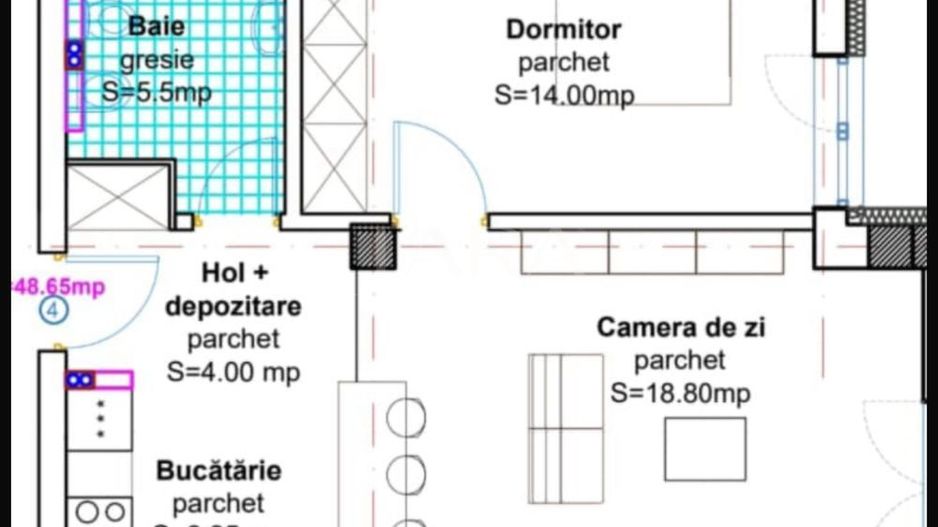Apartament in Baciu – 48,45 mp,  balcon, parter înalt,  parcare subter - Poză 4