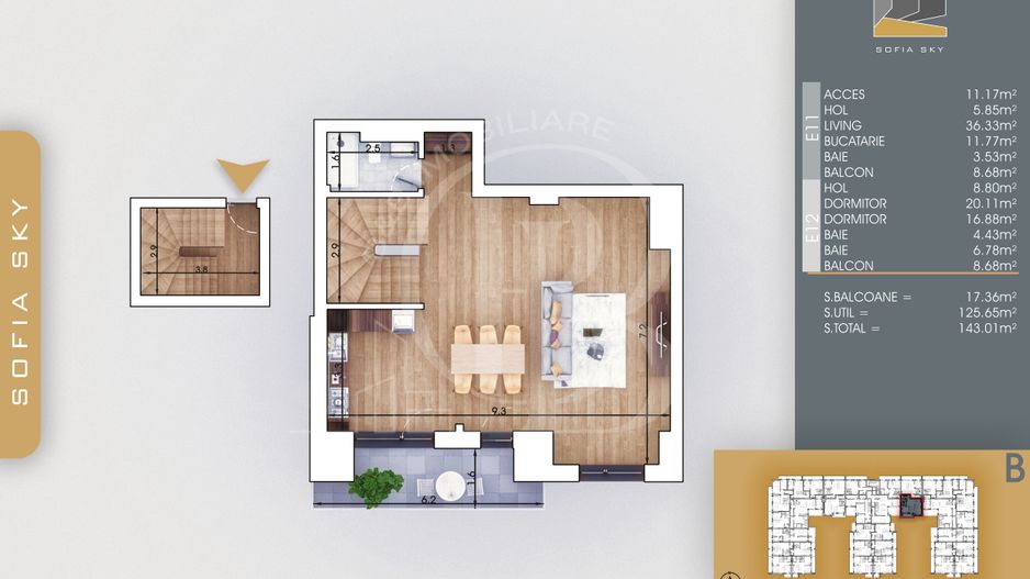 3 camere tip Duplex Living 36mp Mutare Rapida 7min metrou - Schiță 4
