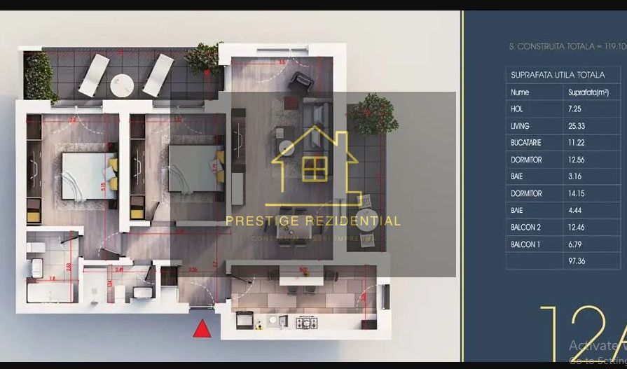 3 camere finalizat,Incalzire pardoseala,Metrou,Titan/Pallady - Schiță 6