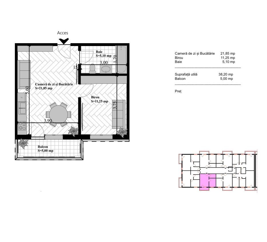 Apartament NOU 2 camere open space 43 mp Bucium 68500 euro - Poză 6