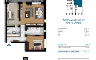 Apartament cu 3 camere, 82 mp utili, bloc nou, cartier Unirii - Schiță 13