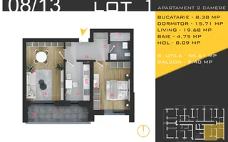 Apartament 2 Camere 66mp - Comision 0%, Pallady - metrou Teclu - Schiță 11