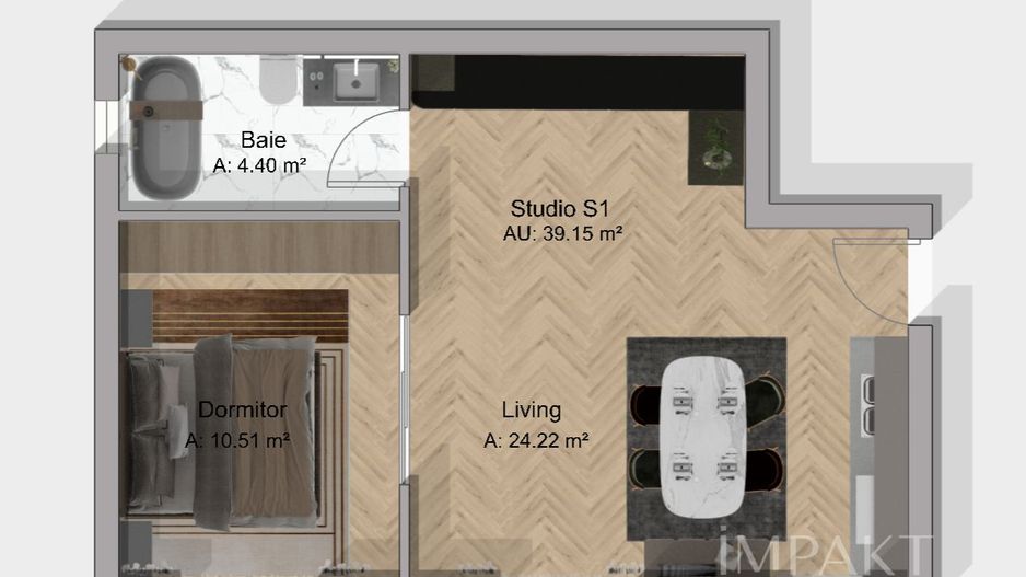 Apartament 39 mp | Bloc Nou | Nisa de Dormit | Terra, Floresti - Schiță 3