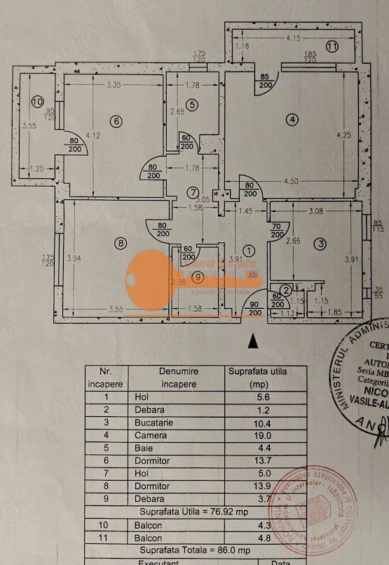 Apartament 3 camere | Apusului | 86 mp utili - Schiță 5