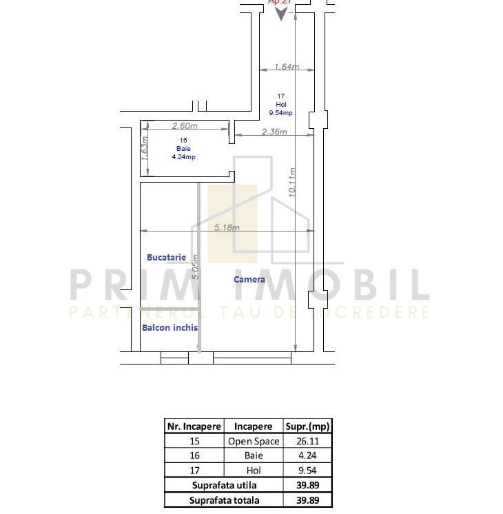 1 camera, 40 mp, bloc nou, Rediu, intabula, mobilat - Poză 10