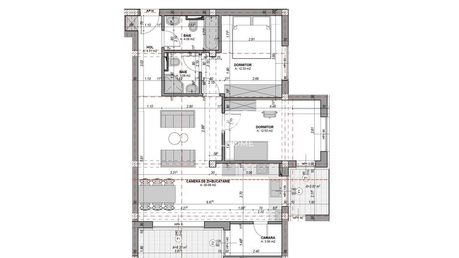 Apartament 3 camere cu 2 bai si 2 terase  - etaj 1, finisat la cheie - Poză 9
