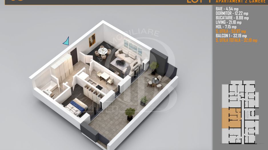 Apartament 2 camere cu terasa-Titan Pallady Metrou Teclu - Schiță 1
