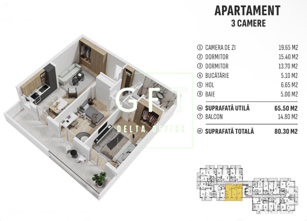 Apartament 3 camere, finisat modern, zona Centura - Poză 1