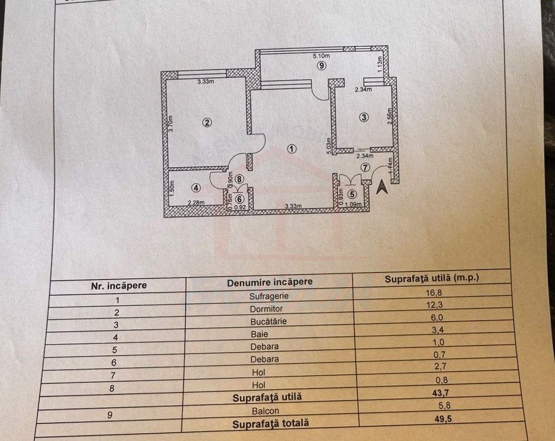 Apartament 2 camere de vânzare – Țiglina 2, Galați, Etaj 1, 64.999 € - Poză 1