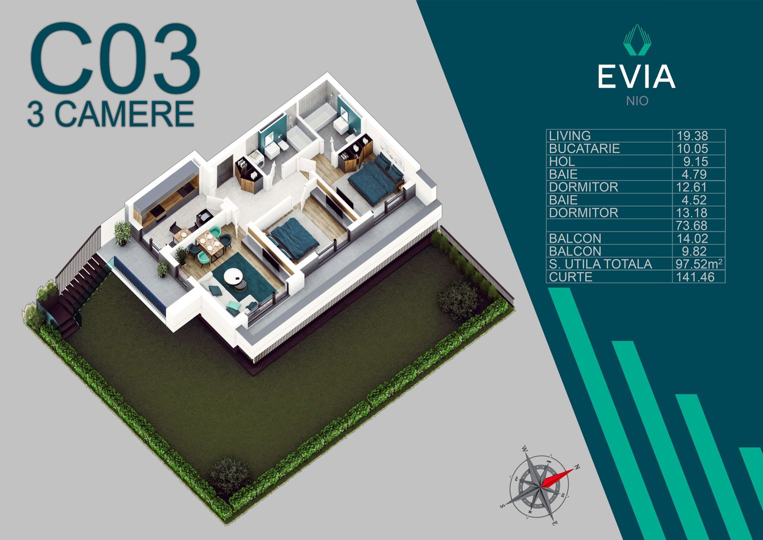 3 camere cu gradina proiect premium - Metrou nicolae Teclu - Schiță 6