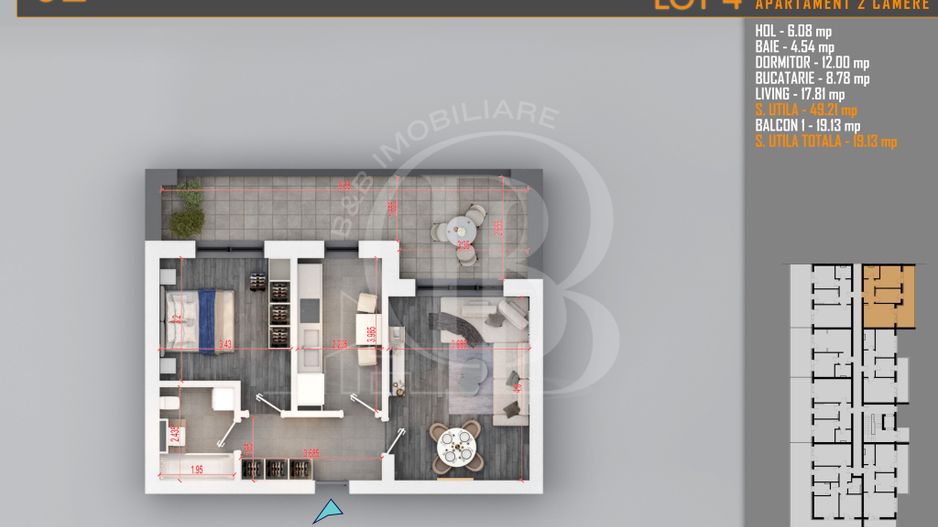 Apartament 2 camere cu Terasa Titan-Pallady-Metrou Teclu - Schiță 8
