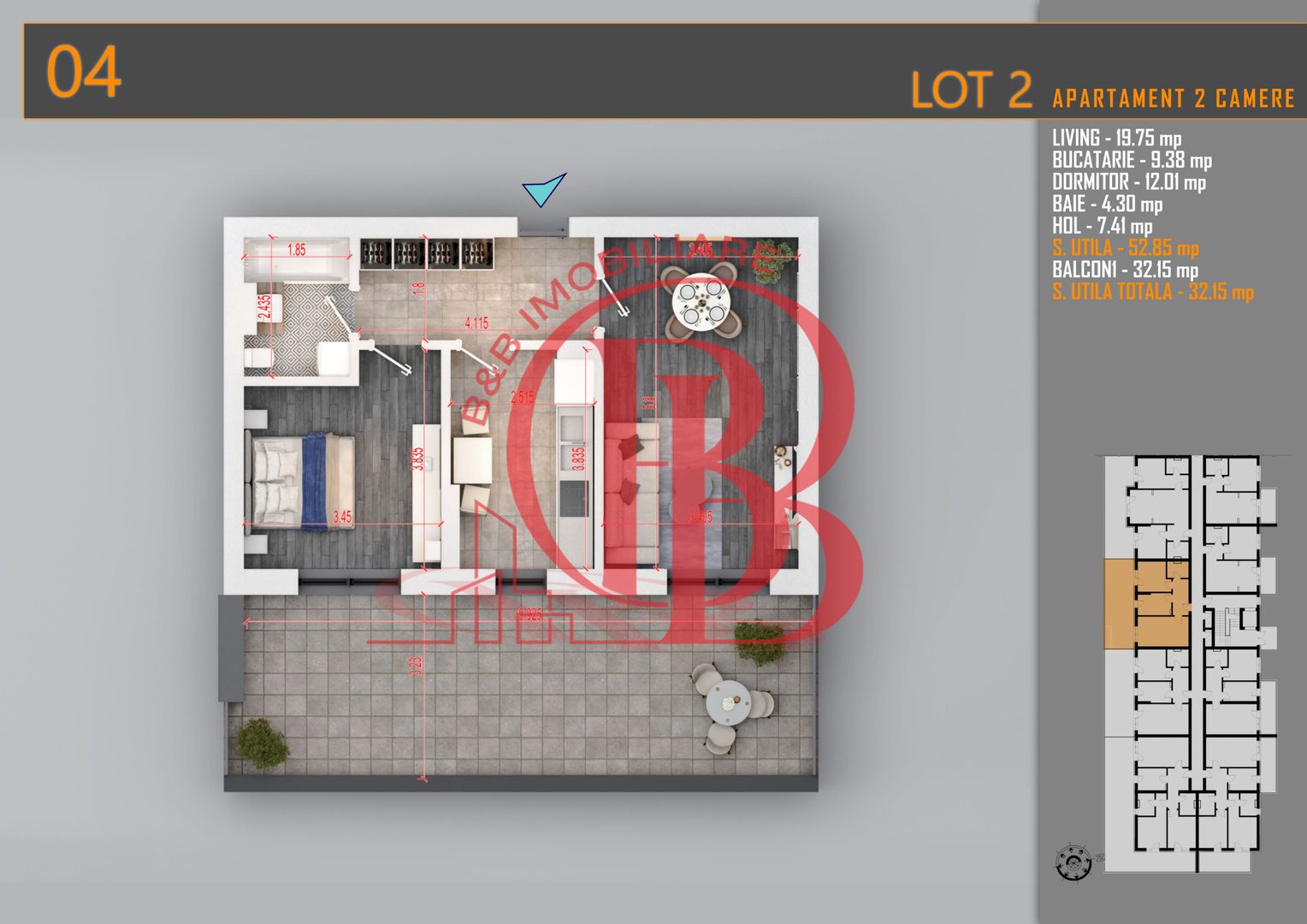 Apartament superb 2 camere cu terasa - Pallady Metrou Teclu - Schiță 2