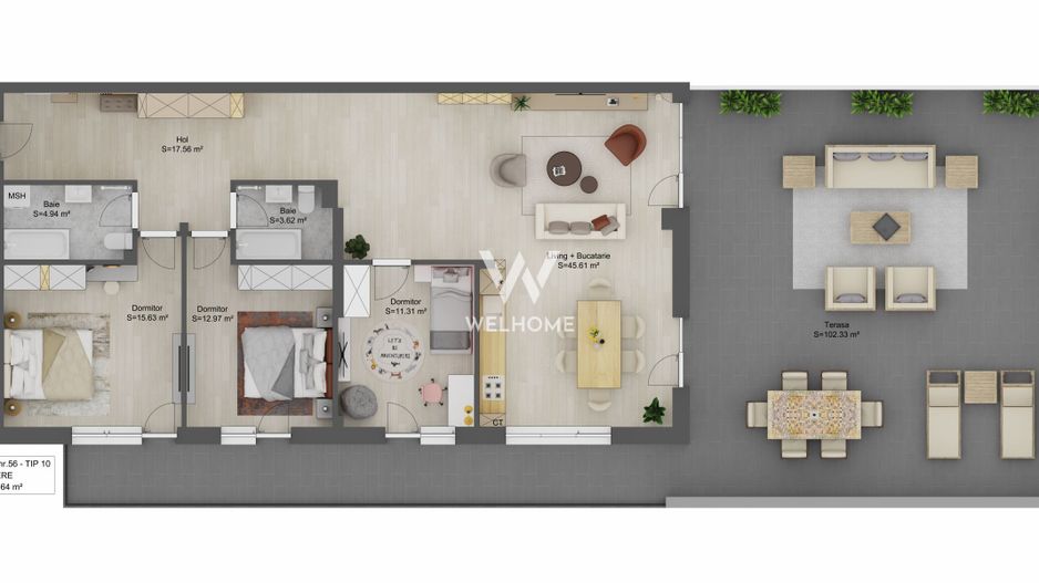 Penthouse 4 camere LA CHEIE- terasa 102 mp - Sibiu - Schiță 6