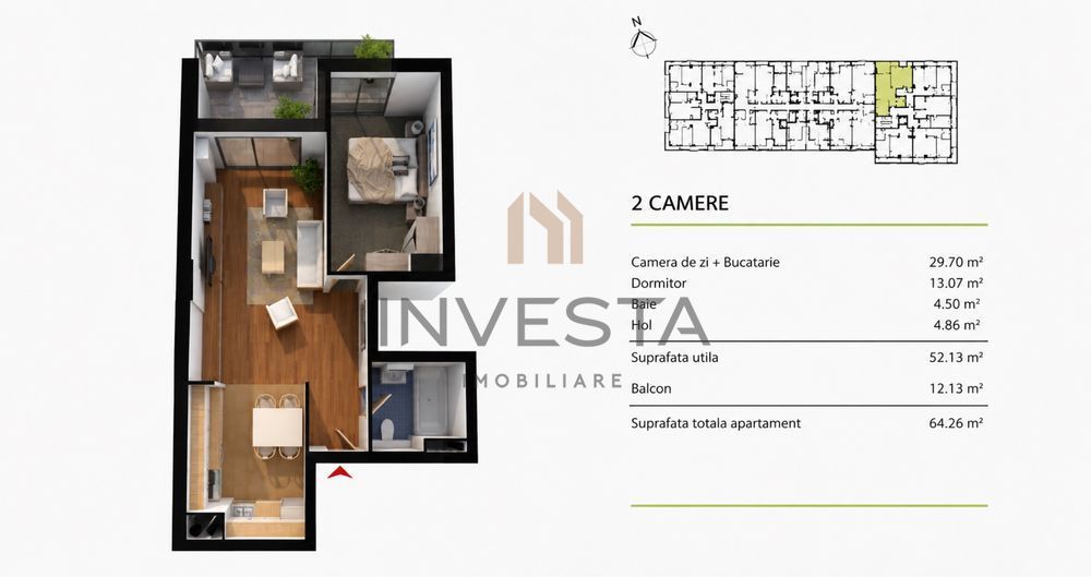 Apartament 2 camere, etaj intermediar, vedere panoramica, zona Sopor! - Poză 3