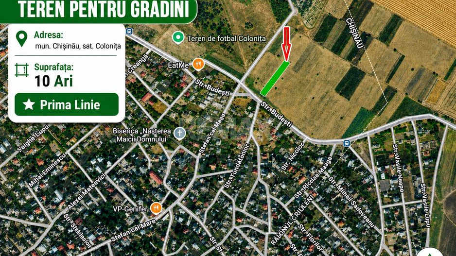 TEREN PENTRU GRĂDINI – 10 ARI | COLONIȚA, MUN. CHIȘINĂU | PRIMA LINIE - Poză 1