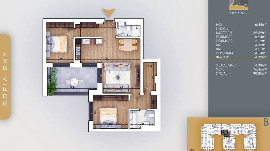 3 camere cu dormitor matrimonial si dressing 7 min M Nicolae Teclu Titan Pallady - Schiță 6