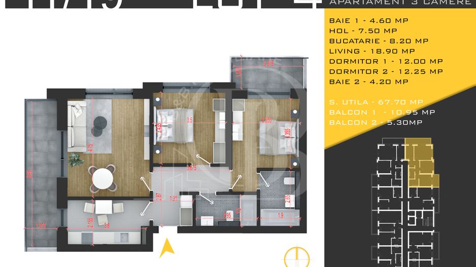3 camere decomandat Titan Pallady  Metrou Nicolae Teclu - Schiță 3