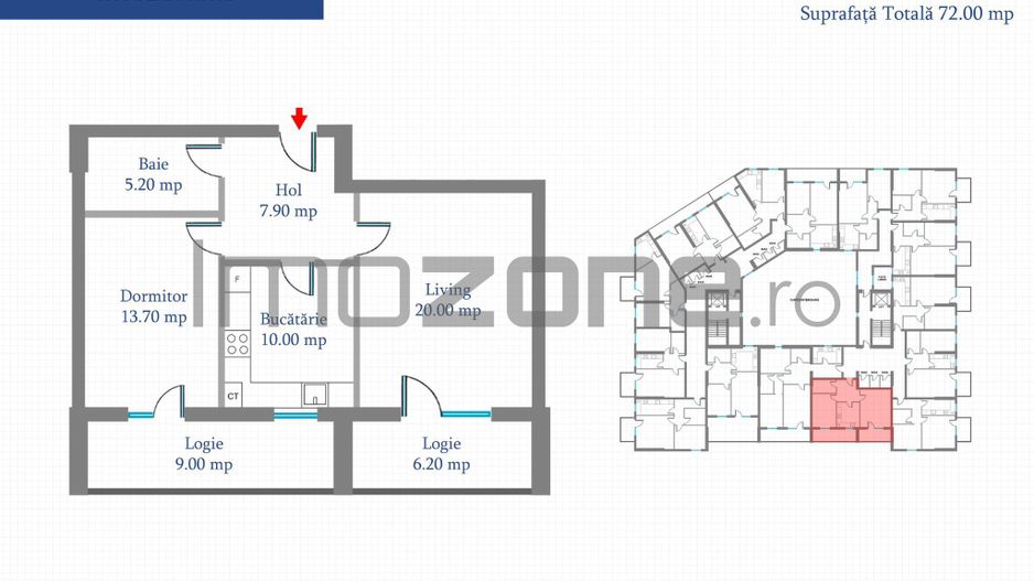 2 camere, 2 balcoane, 72 mp, BUCATARIE 10 MP,  Metrou Preciziei - Poză 10