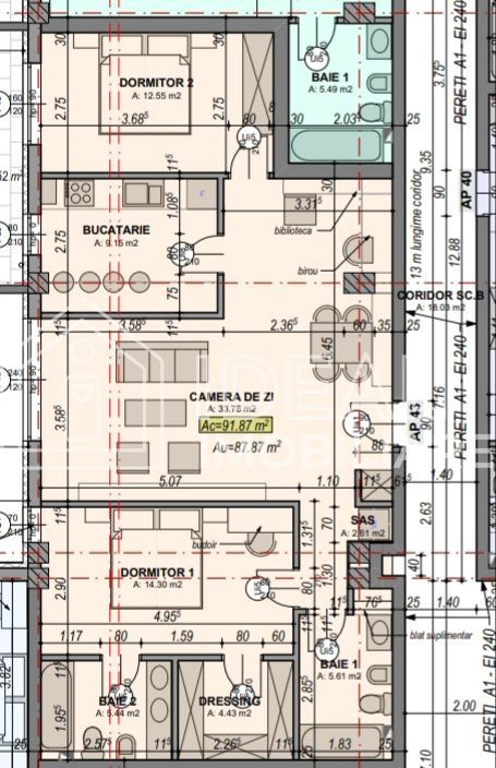 Apartament generos de 3 camere cu balcon,  88 mp utili, zona Turnisor - Schiță 5