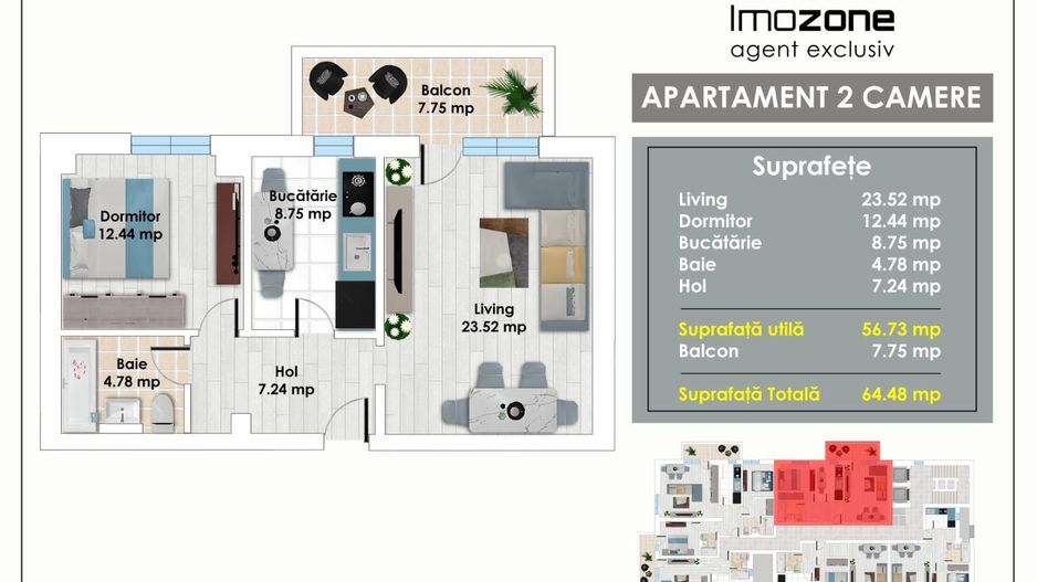 2 Camere, 64 mp, living spatios, langa Metrou Pacii, in Militari, sector 6 - Poză 1