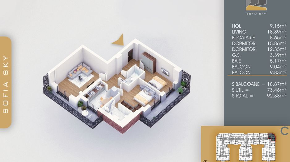 3 camere finalizare rapida 7 minute metrou Nicolae Teclu - Schiță 10