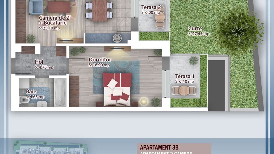 Oferta Lansare 2 camere cu gradina incalzire pardoseala - Schiță 1