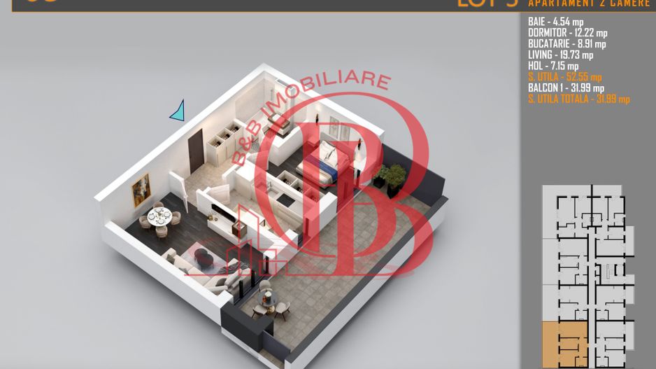 Apartament 2 camere cu terasa Titan-Pallady-Metrou Teclu - Schiță 8