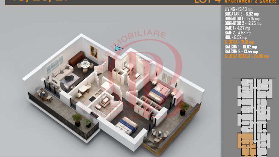Apartament 3 camere Titan Th. Pallady-Sector 3-Metrou Teclu - Schiță 10
