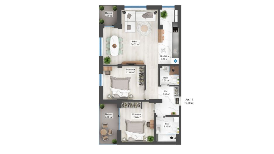 Apartament 3 camere Otopeni 1.5km METROU, finisaje PREMIUM - Poză 7