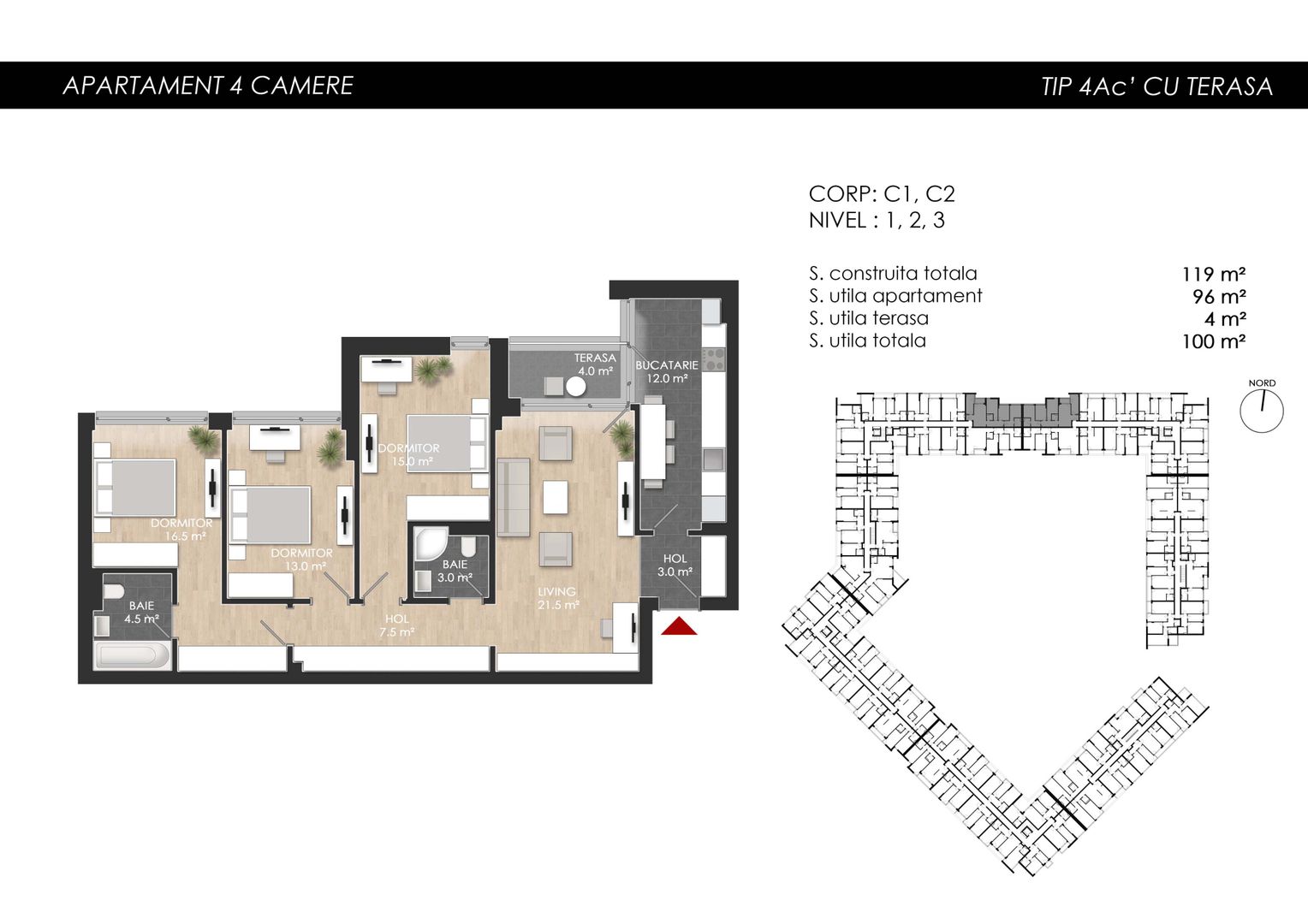 3 camere - 100 mp UTILI - Etaj intermediar. Atria Urban Resort - Poză 13