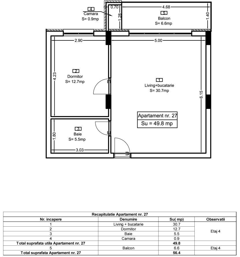 Ap 27 Teilor Residence - 2 camere FINISAT - Schiță 6
