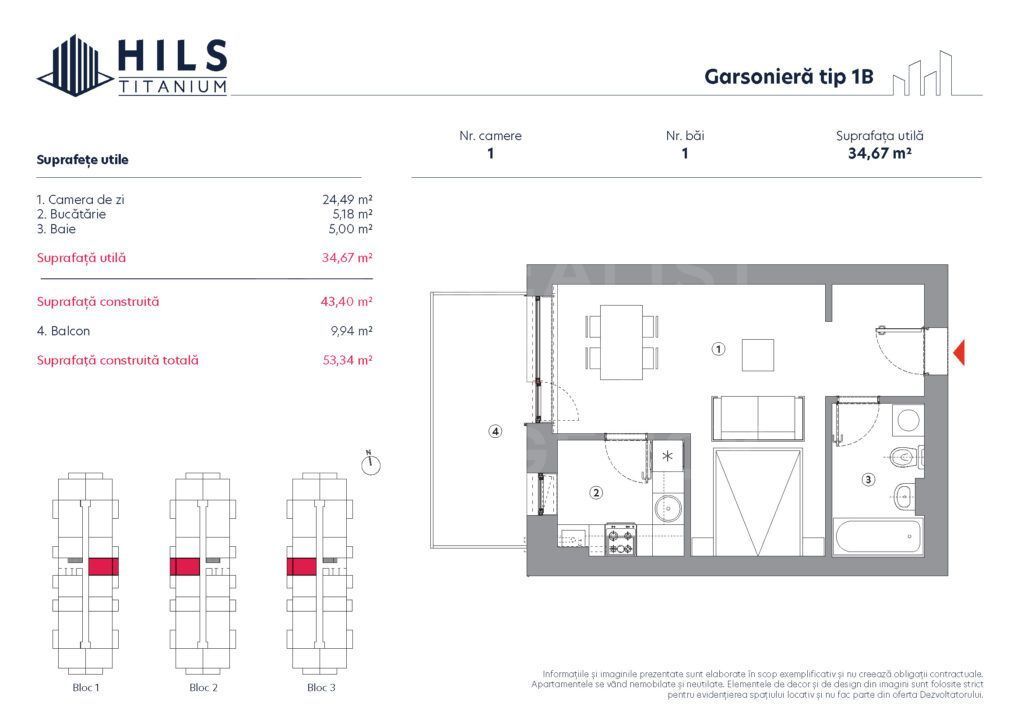 Vânzare, garsonieră tip 1 B, sector 3, HILS Titanium, București - Poză 5