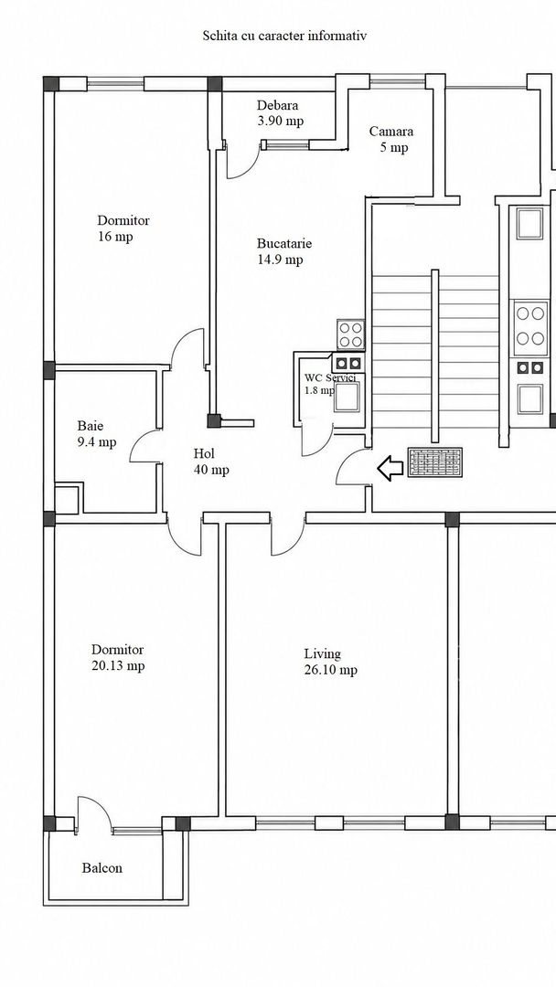Apartament cu 3 camere de 100 mp utili in zona Semi-Centrala - Schiță 10
