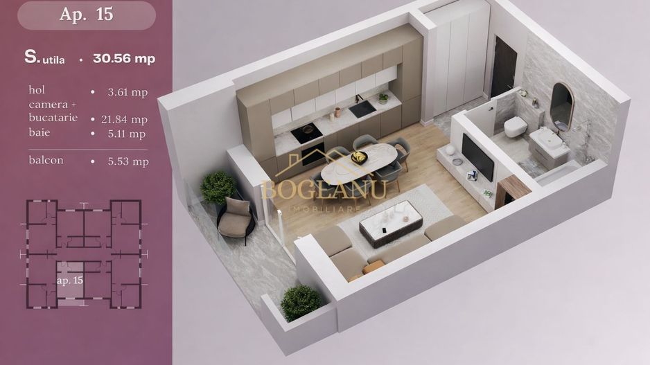 BG143- Apartament 1 cameră bloc nou | terasă | parcare inclusă | Giroc - Poză 5