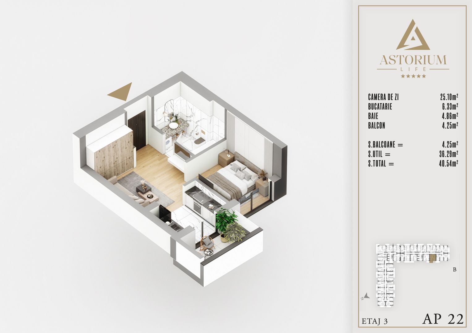 2 camere tip studio proiect premium titan pallady - Schiță 6