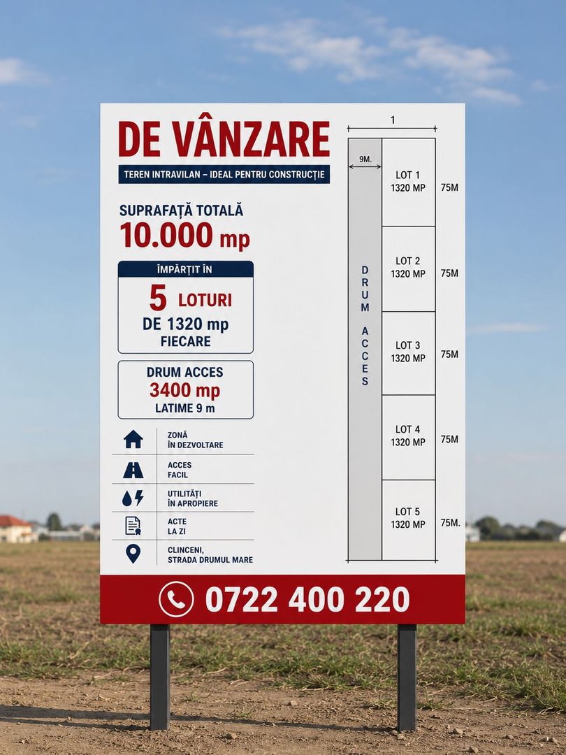 Teren 10.000 mp Clinceni | Parcelat 5 loturi + drum privat 9 ml - Poză 1