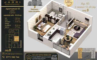Apartament 03D, Corp D – 2 camere | 53,28 mp | Jabri Nord Residence - Poză 1